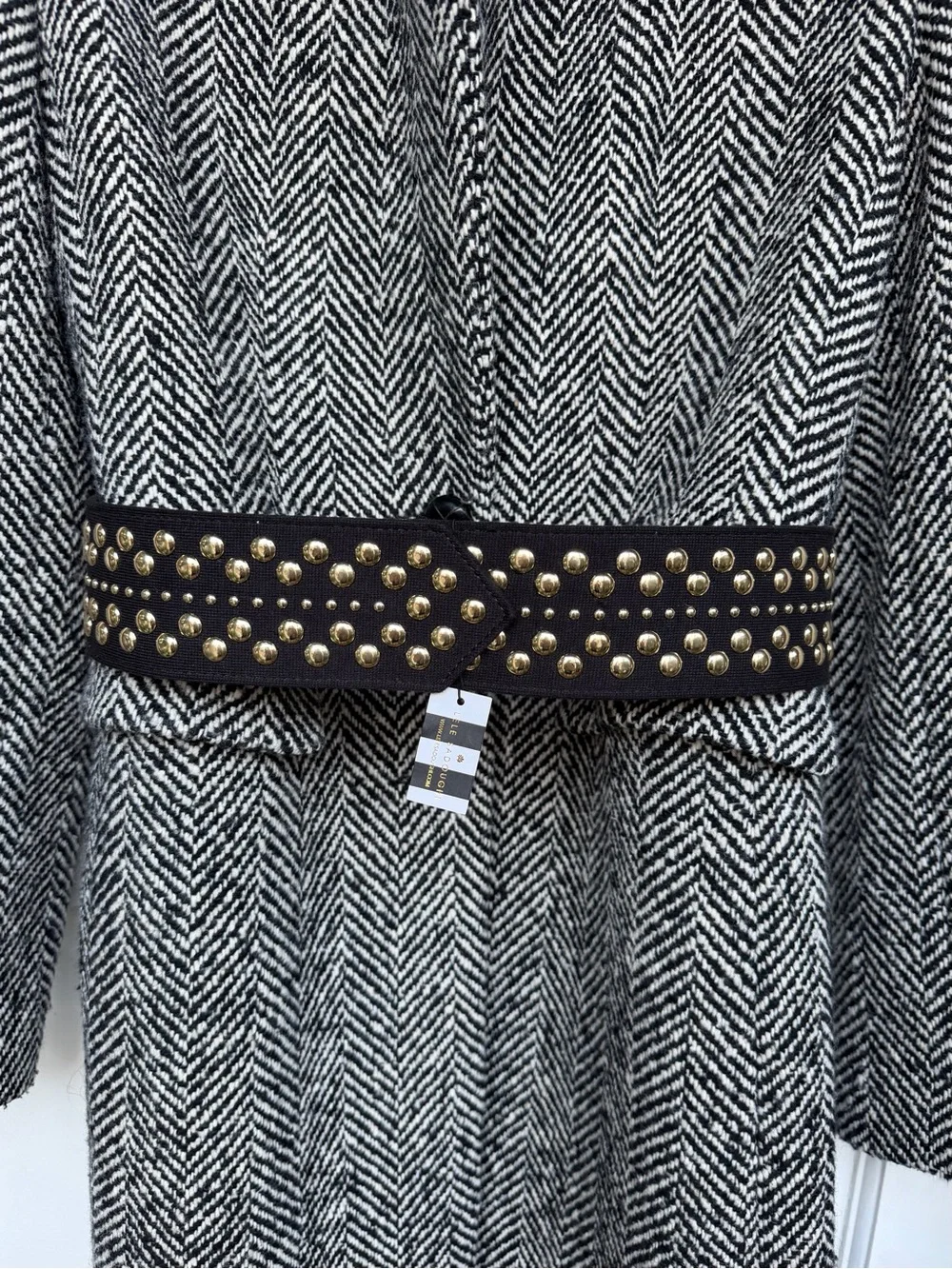 LELE SADOUGHI Embellished Studded Snap Stretch Belt Gold Studs Rock n’ roll NWT